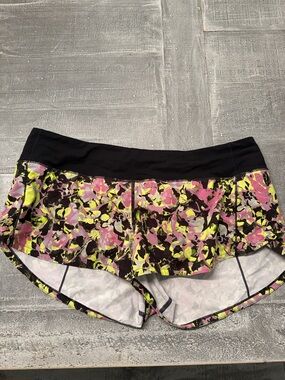 lululemon athletica Black Waistband Floral Pink Yellow Athletic Shorts